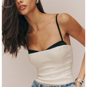 Reformation Black and Cream Blouse